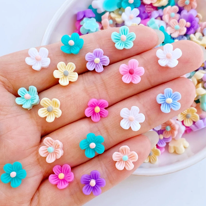 100pcs New Cute 9mm Resin Mini Flower Flat Back Cabochon Scrapbook Kawaii DIY Embellishments Accessories