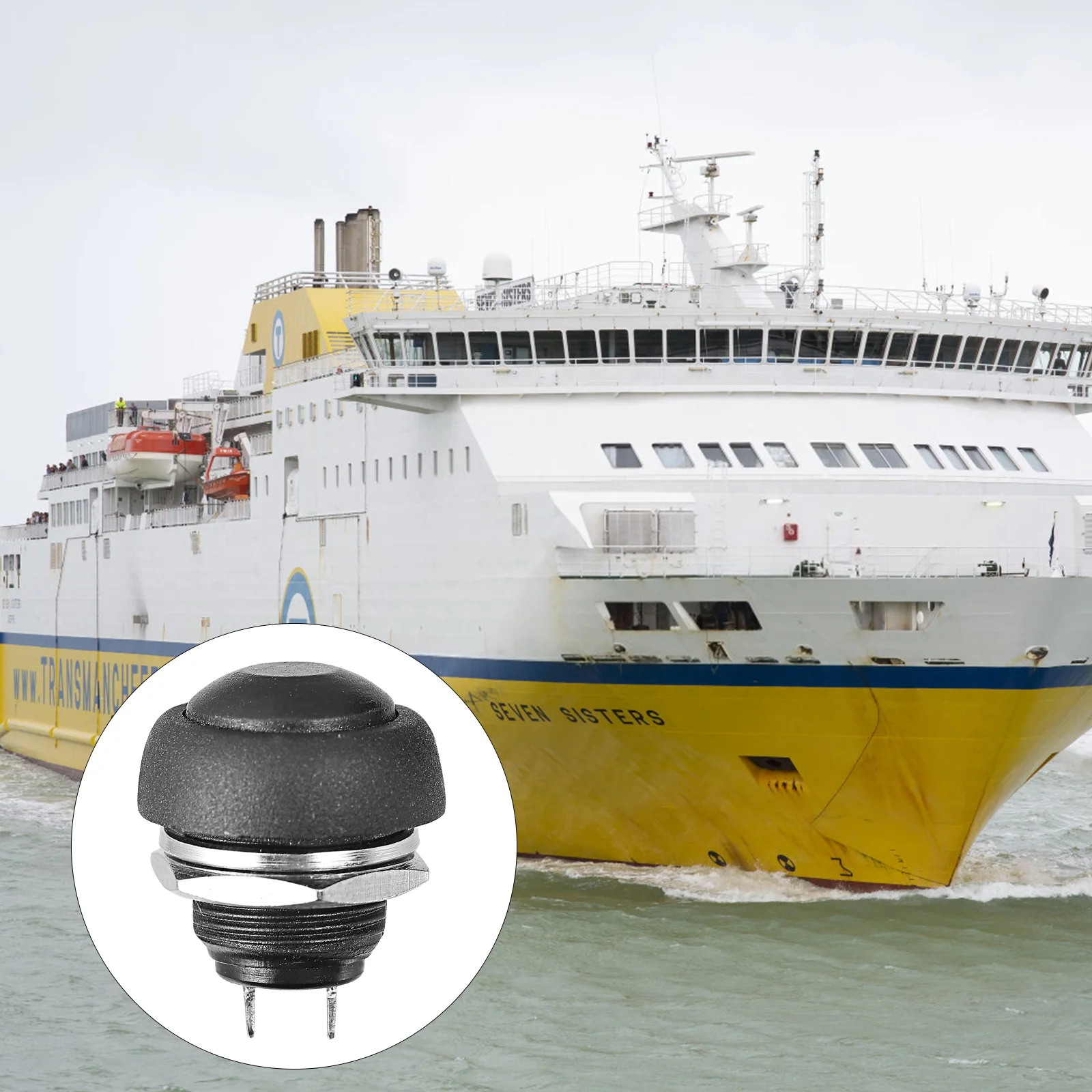 

Round Rocker Switch Power Button Waterproof Push Mini 2X2CM Switches Pin Black Metal DC