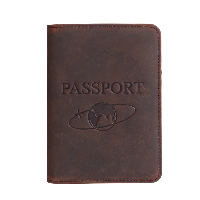 New RFID Passport Bag Crazy Horse Leather Photo Clip Multi-functional Leather Holster