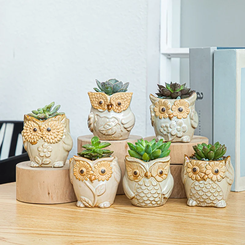 

Creative Retro Owl Small Flower Pot Animal Plant Vase Ornamental Support For Flowers Home Decor Loft Gifts 6 Pcs