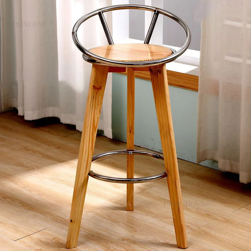 

Bar Stools Nordic Solid Wood Bar Stool Minimalist Modern Backed Home Bar Stools Bar Furniture Light Luxury Creative Fashion