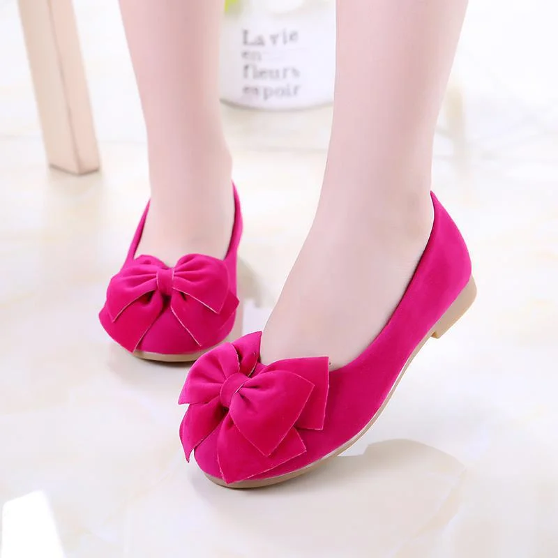 

Princess Bowtie Flats Suede Leather Shoes Fashion Girls Spring Autumn Loafers Elegant Performance Party Children Casual Shoes