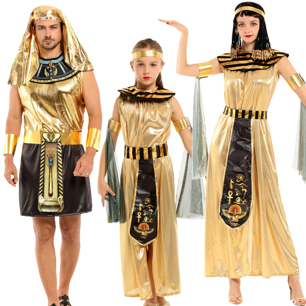 Halloween Girl Women Adult Costume Suit Men's Dress Prom Cosplay Egyptian King Headwear Golden Egyptian Pharaoh