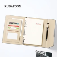 2pcs hardcover a5 pu notebook tri fold open loose leaf binding with card slot pen slot surface waterproof notebook diary planner