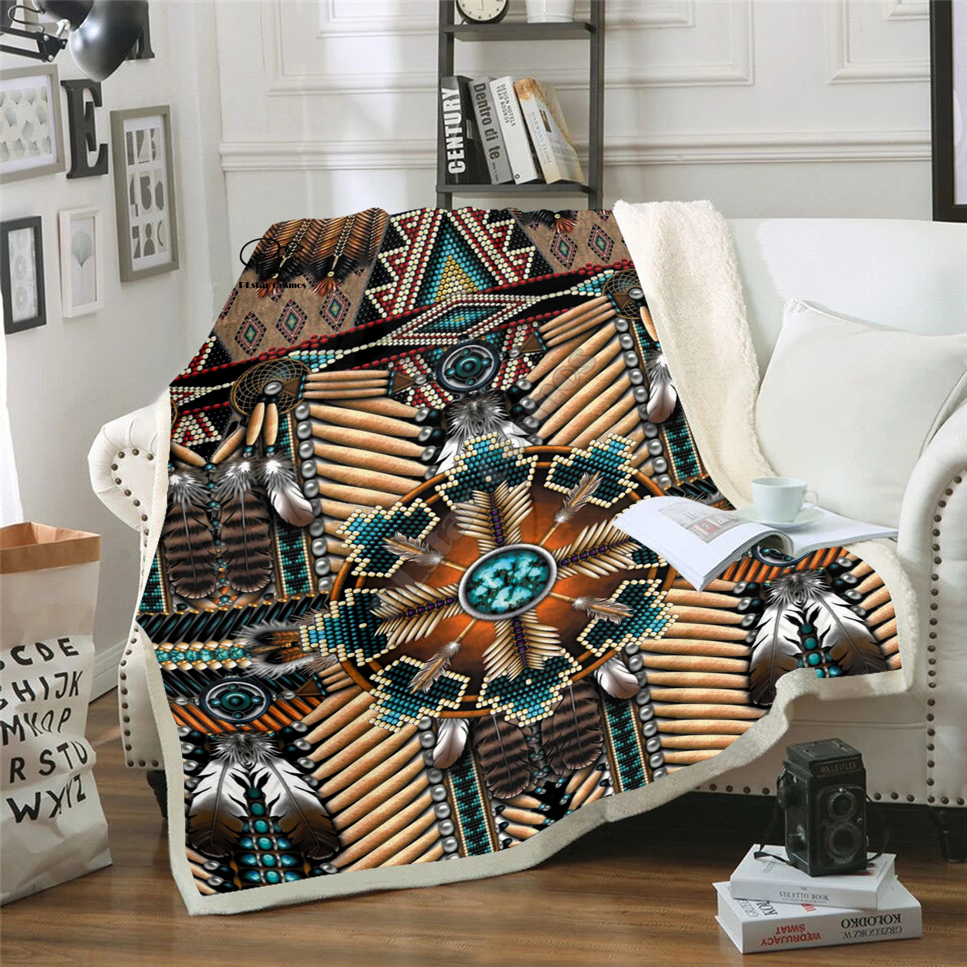 Плед PLstar из черной индейской лакоты Череп воин солдат 3D принт шерпа одеяло на