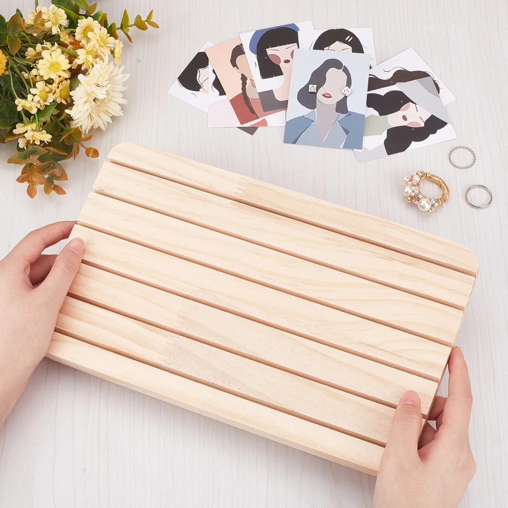 Natural Wood Jewelry Display Stands 6 Slots Holder for Necklace Rings Earrings Bracelets Card Desktop Organizer Packing Stand