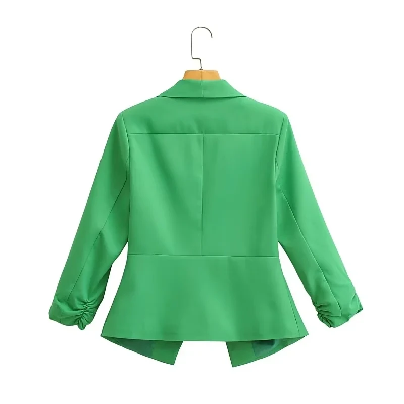 Maxdutti Fashion Candy Color Solid Shawl Collar Casual Short BlazersTops Roll Up Sleeve Jackets Women