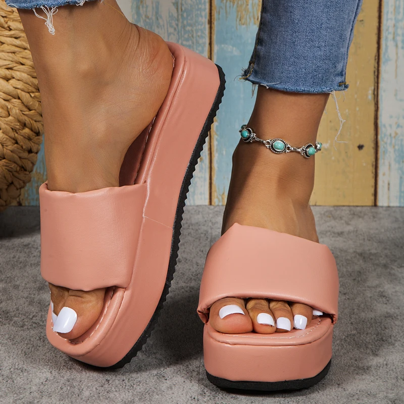 

Summer Trend Women's Slippers 2023 Square Toe Open Toe Sandals Women's Solid Color Non-slip Outdoor Leisure Beach Slippers