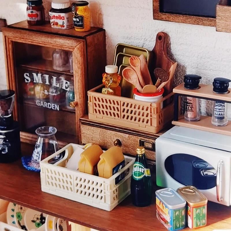 

Мини-корзина из ротанга для кукольного домика 1/12, милая плетеная вручную корзина для хранения овощей и еды, деревянная рамка, полка-органайзер, декоративная коробка