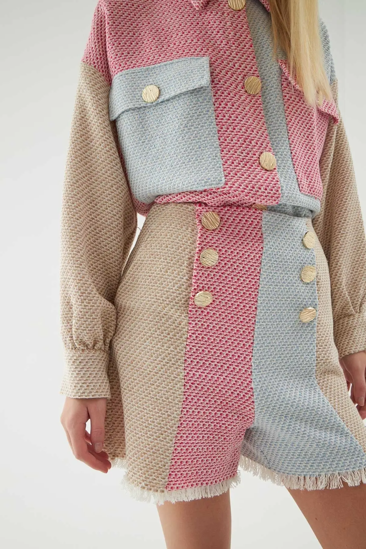 

Women's Shorts Tweed Button Beige New Summer Fashion Bermuda Basic Short Pants Mini Trousers Short Pants