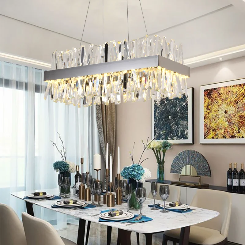 

Art Led Chandelier Pendant Lamp Light Dining Room Crystal Rectangular Design Free Shipping Kitchen Living Room Chrome Plating