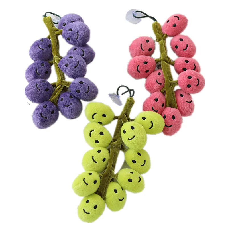 

26cm Cute Smiling Grape Doll Stuffed Fruit Red Grapes Green Grape Summer Black Plush Toy Home Decor Pendant Birthday Gifts