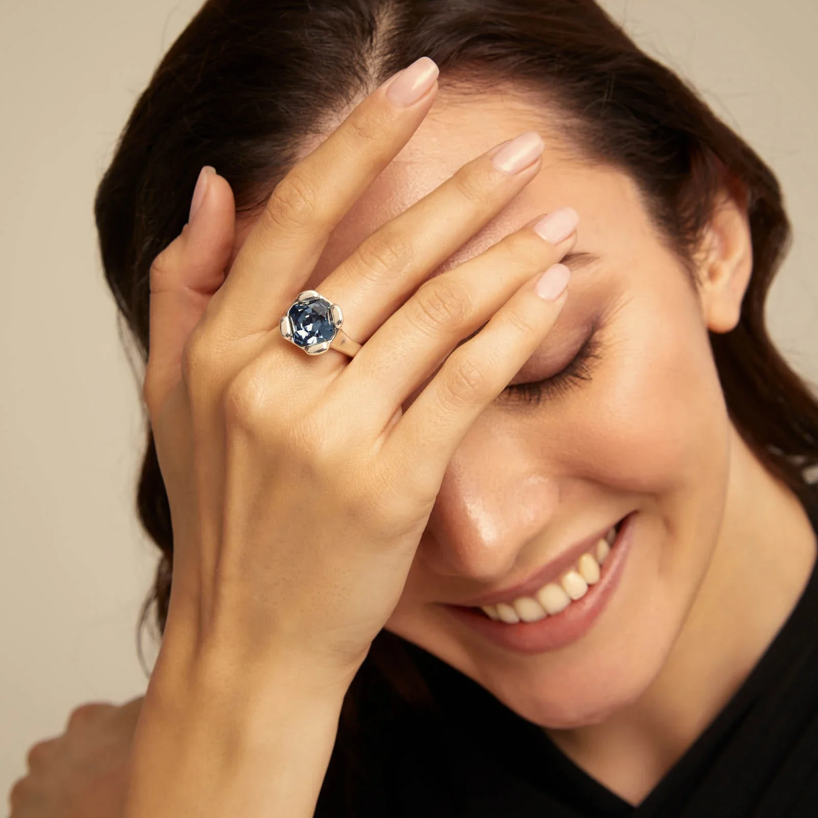 UNOde50-Small Anel Quadrado de Cristal Azul para Mulheres Jóia Original Alta Aparência Presente Moda Qualidade