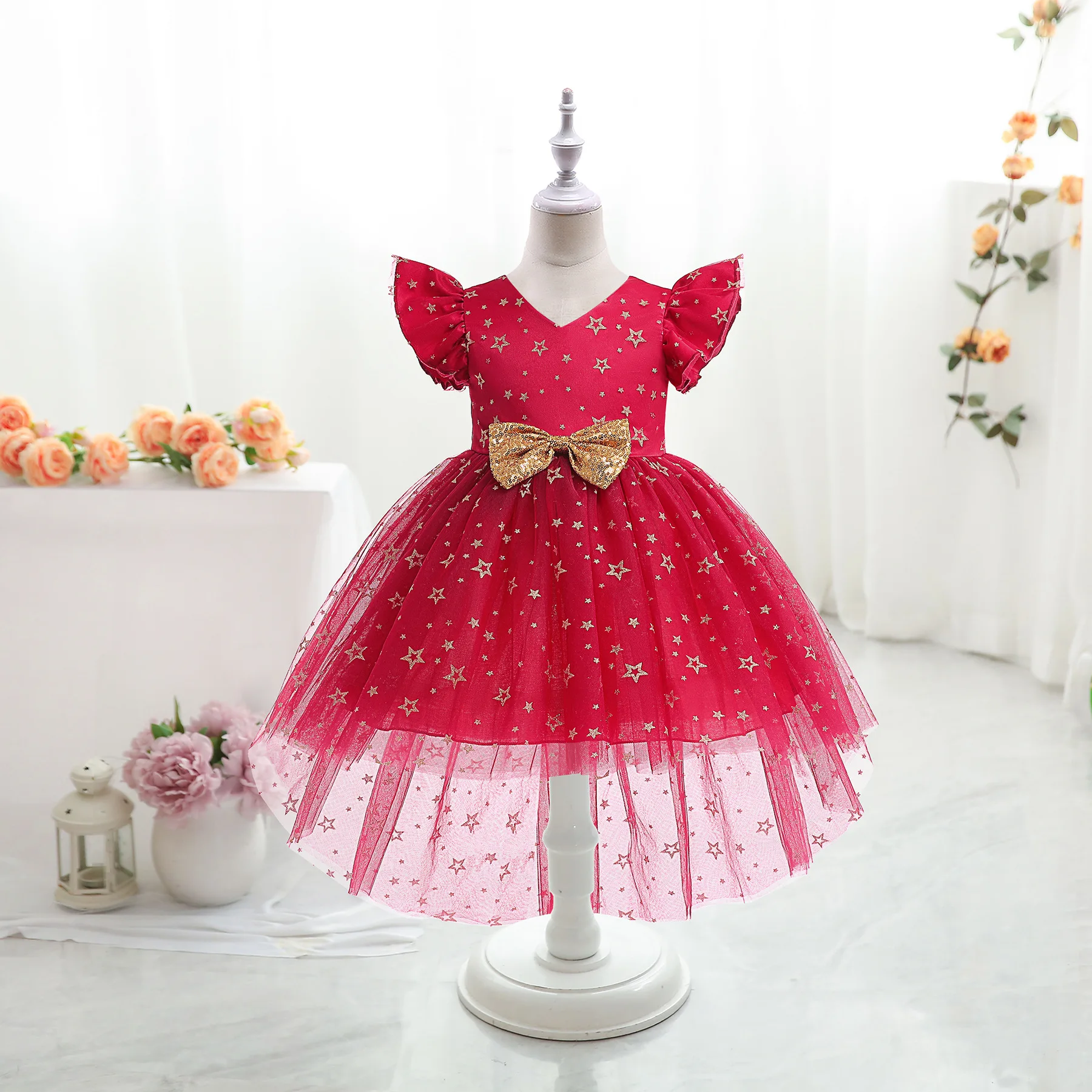 

KEAIYOUHUO Новое модное рождественское красное праздничное церемониальное платье для девочек элегантные платья принцессы с блестками и бантом ...