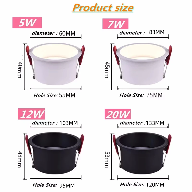 Регулируемый внутренний светильник без рамки с регулируемым углом освещения 5 Вт