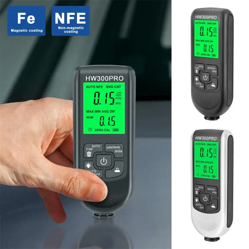 

Car Paint Film Thickness Tester Measuring HW-300PRO Auto Thickness Gauge Digital Coating Car Paint Tester 0.1micron/0-2000UM