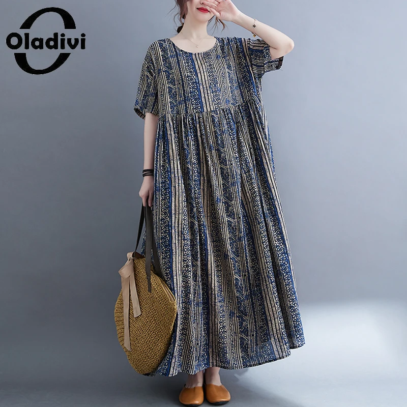 

Длинное платье Oladivi для женщин, повседневное свободное платье большого размера d в стиле бохо, халат 2022 5XL 6XL 8XL, Новинка лета 9078