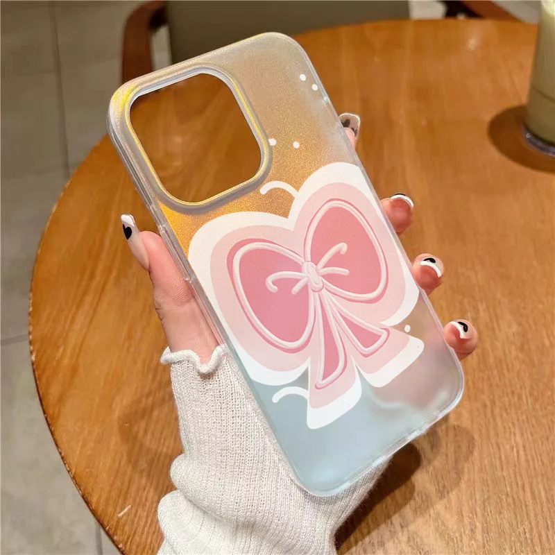 

Cute Laser Frosting Pink Bow Mobile Phone Case for IPhone11 12 13 14 Pro Max X XS XR 7 8 Plus