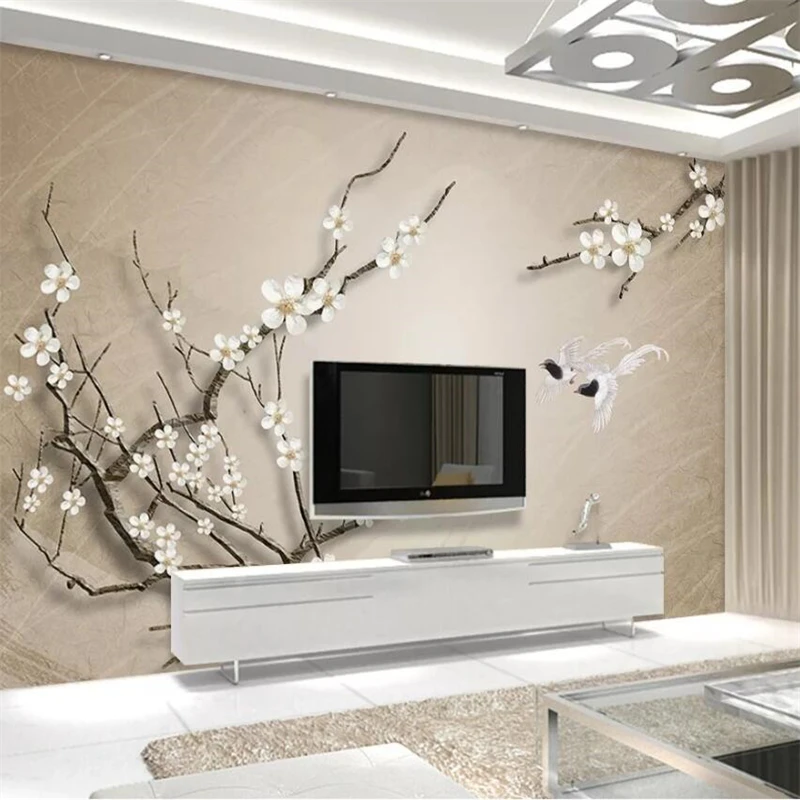 

Custom 3d wallpaper new Chinese pearl plum jewelry papier peint background wall papers home decor papel de parede 3d wallpaper