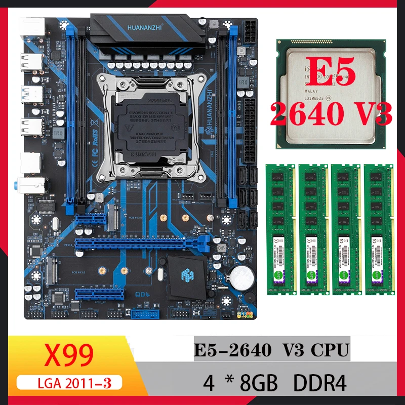 

Huananzhi motherboard kit X99 QD4 xeon e5 2640 v3 cpu ddr4 Memory 32gb ram motherboard combo set for gaming pc