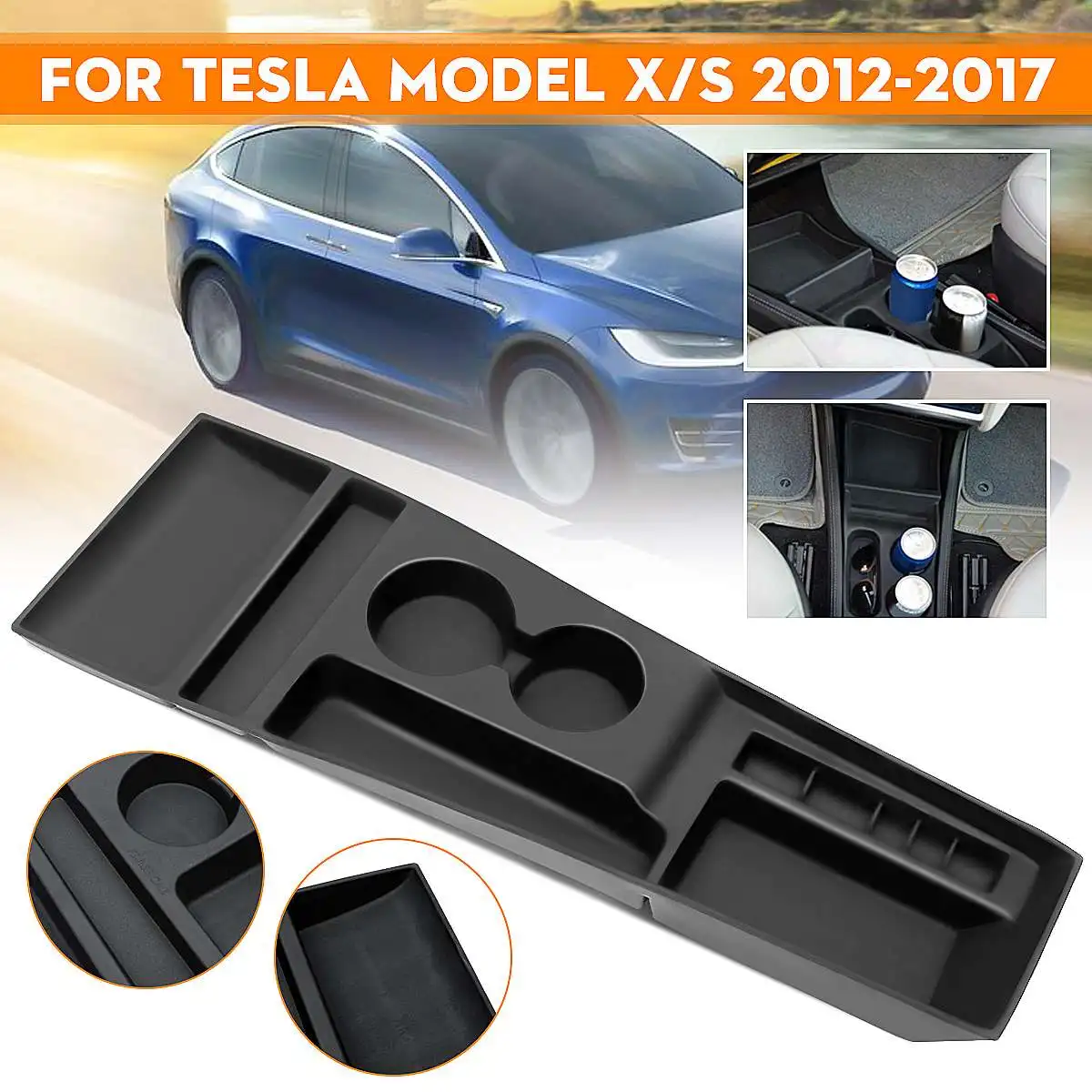 

Front Car Center Console Armrest Box Storage Box Cup Holder For Tesla Model X / S 2012 2013 2014 2015 2016 2017
