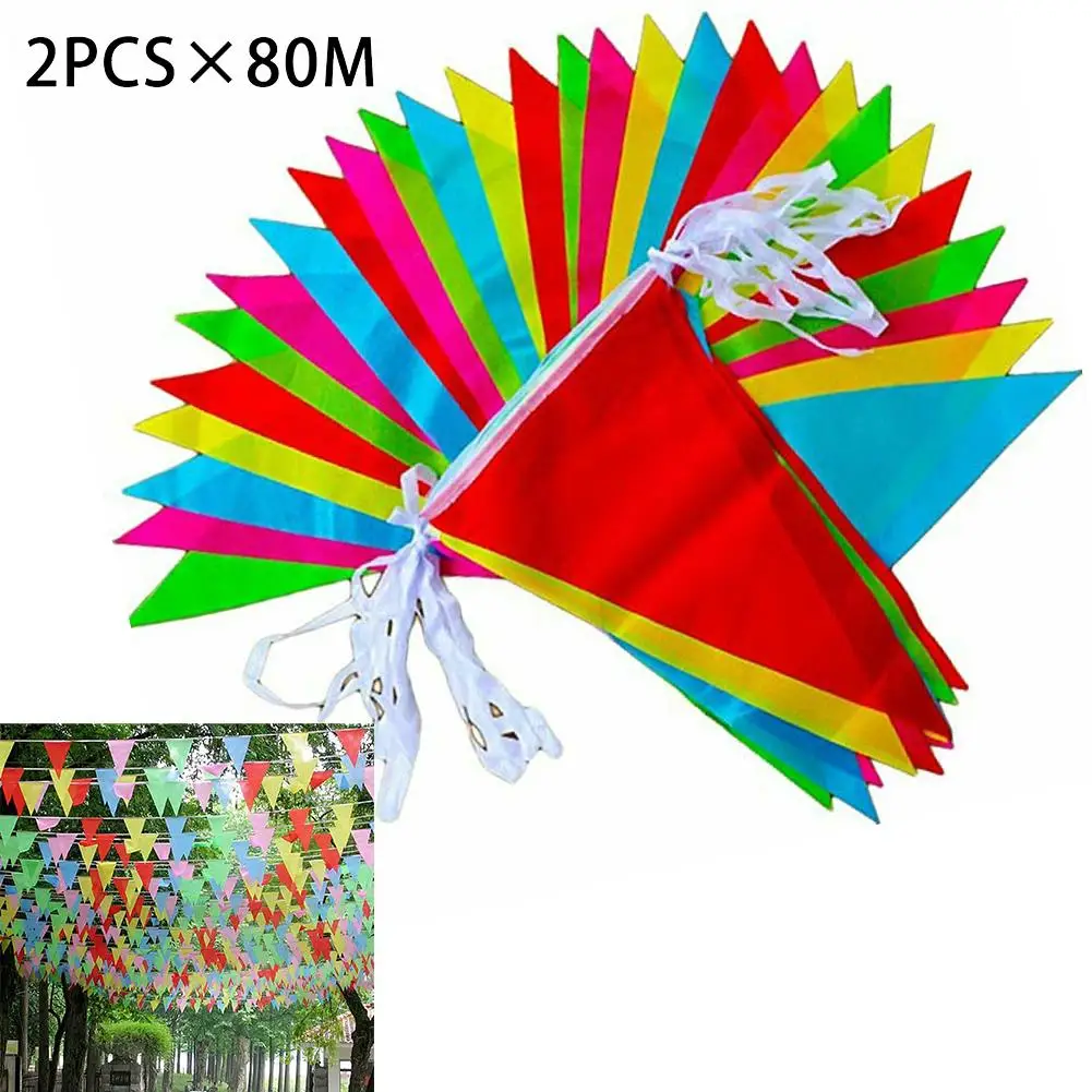 

2 Pcs 80M Set Bunting Banner Colorful Bunting Triangle Flags For Wedding Party Outdoor Banner Home Decoration Accessories