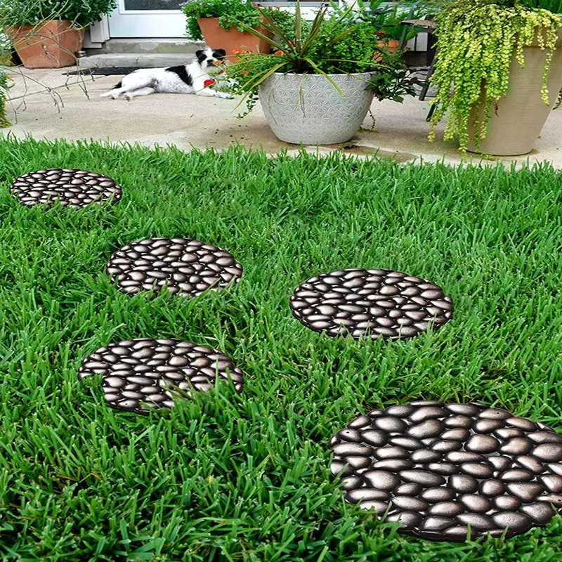 

Heavy-Duty, Natural Rubber Hand Finished Design Functional Garden Stepping Stone Mat Round, 12"X12" Set of 4 - Bronze Stones