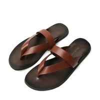 male leather slippers pu casual beach party slippers summer flip flops for men leather sandals non slip bathroom slides big size