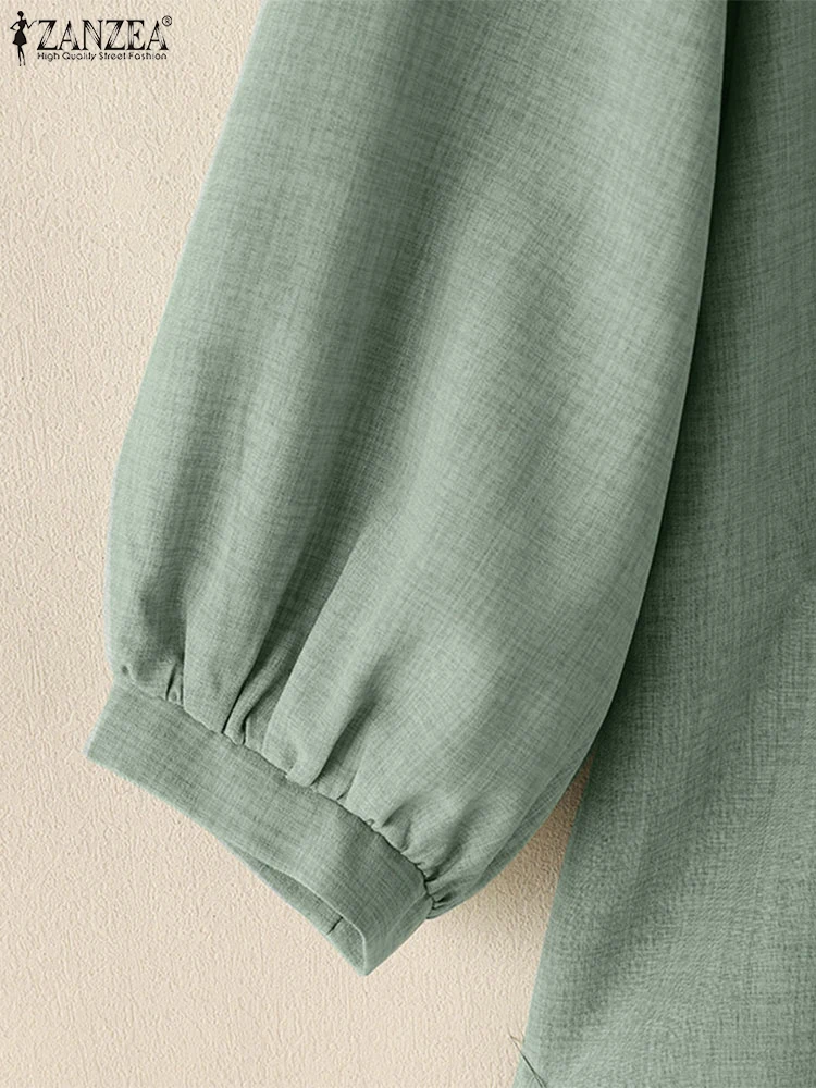 ZANZEA Женская туника с длинными пышными рукавами корейская мода свободные