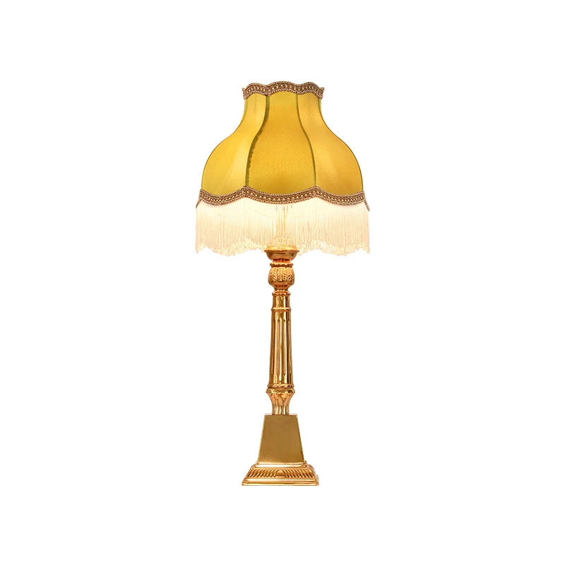 

French Luxury Copper Table Lamp Living Room Study Lamp European Yellow Fabric Lampshade Desk Lamp Bedroom Bedside Lights