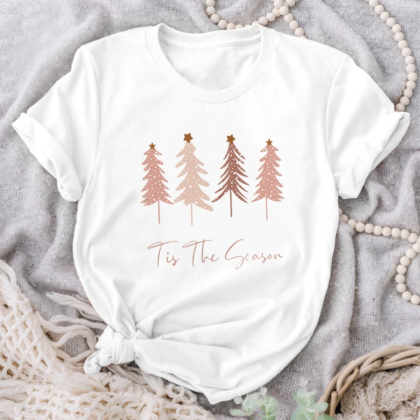 

Simple Casual Funny Women's Sweet College Style Christmas Tree Printed T-shirt Top 90s Sweet Shirt Women's Harajuku T-shirt.