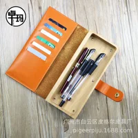 Creative Men's and Women's Leather with Peach Beech Wood Crazy Horse Leather Pencil Gift Retro Cowhide Wooden Box Pencil Case