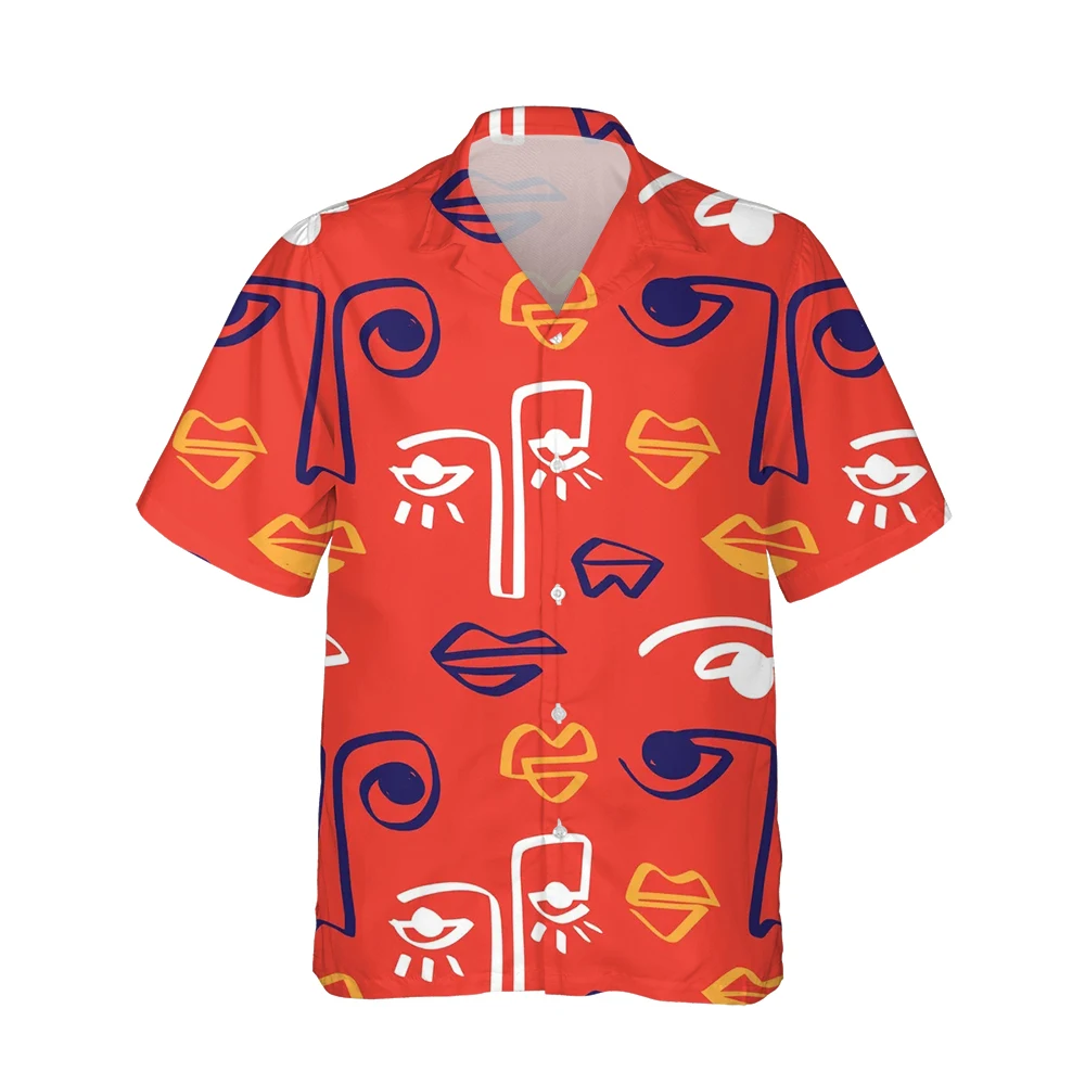 

Jumeast 3d Abstract Face Shape Printed Mens Hawaiian Shirt Short Sleeve Art Aesthetic Fashion Shirts for Men Loose Streetwear