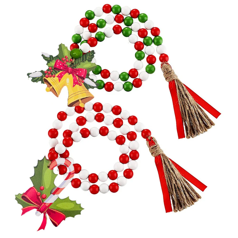 

Гирлянда из бусин, рождественские деревянные бусины, деревянное украшение, веревка с кисточками, деревенский стиль, искусственная конфета, ...
