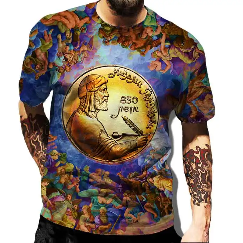 

2022 summer new men's short sleeved loose T-shirt bitcoin 3D print slim round neck Pullover men's casual and comfortable Street