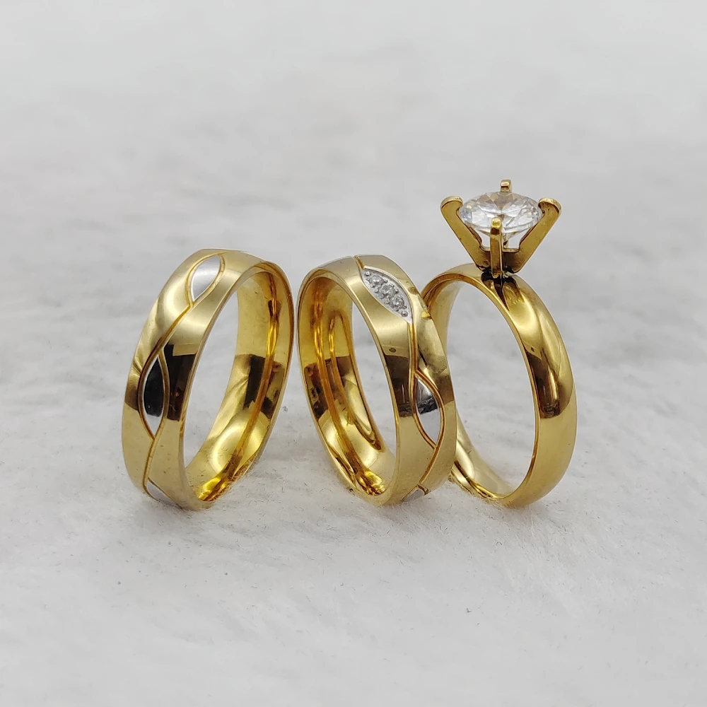 Designer Valentines Wholesaler Dubai Jewelry 18k Gold Plated Rings Wedding Engagement Marriage Couples Ring Woman