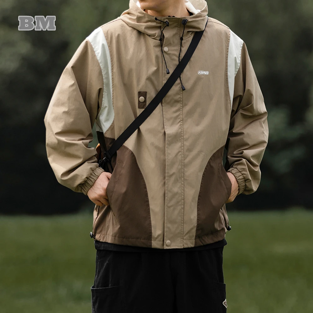 

Куртка мужская составного кроя с капюшоном, модная Уличная Повседневная Уличная одежда в стиле Харадзюку, Корейская уличная одежда, худи для походов