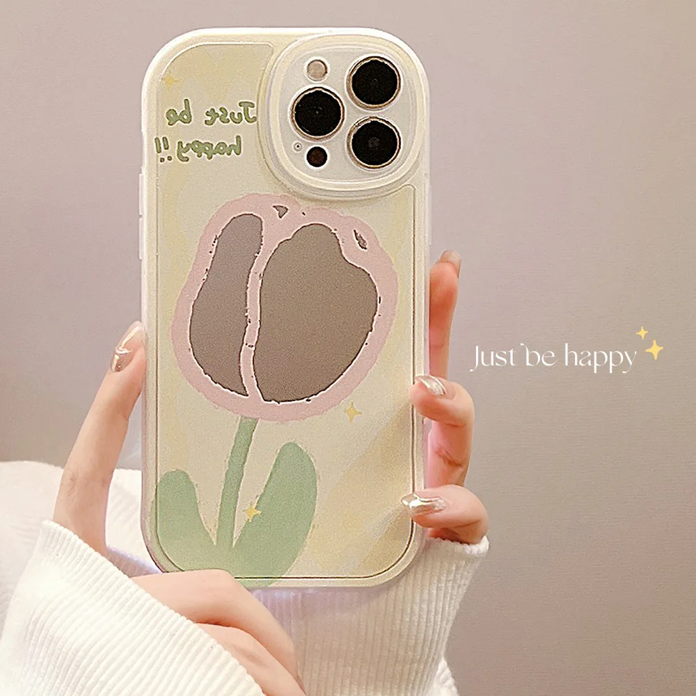 

Ins Style Mirror Tulip Phone Case for IPhone 14 12 13 11 Pro ProMax Mini Plus XR Xsmax Xs Shockproof Soft Phone Cover