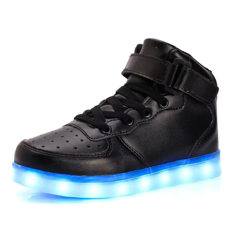 Fashion 10 Colors Kids Boys Girls Led USB Charging Glowing Sneakers Children Hook Loop Luminous Mirror Surface Shoes Size 25-46