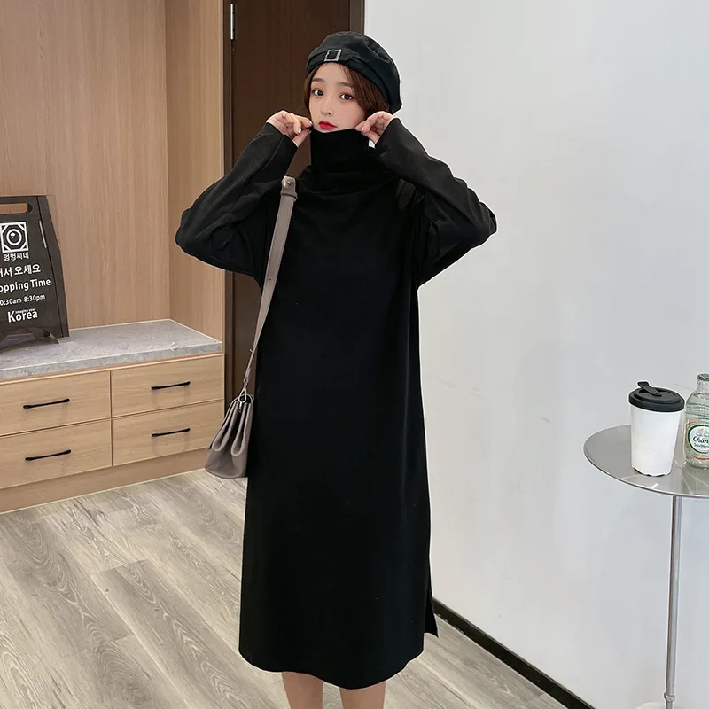 

2022 New Spring And Autumn High-neck Pullover Mid-length Lazy Style Solid Color Women's Velvet Sweater Bottoming Dress