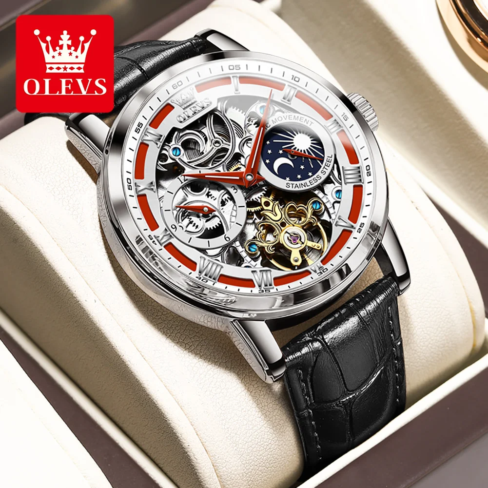 OLEVS New Steampunk Mechanical Watch Men Skeleton Automatic Tourbillon Mens Watches Top Brand Luxury Leather Relogio Masculino enlarge