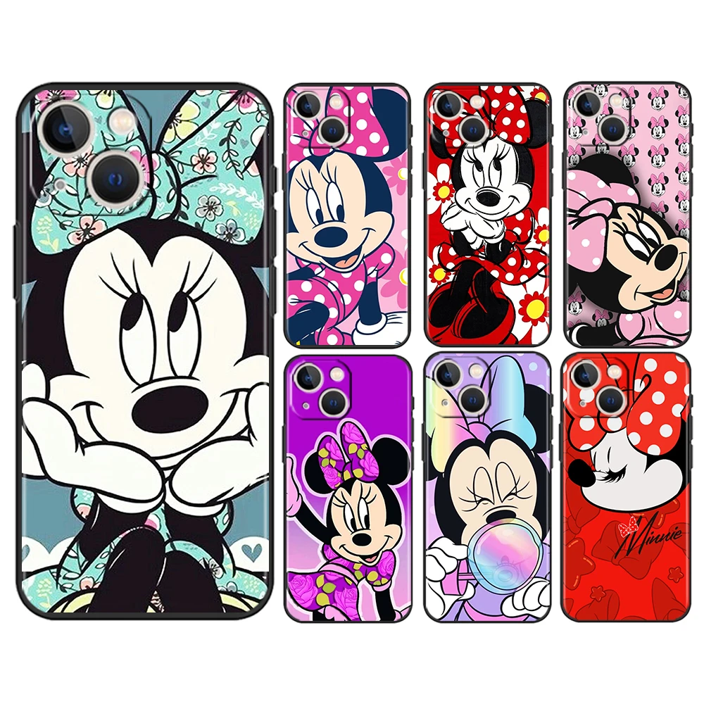 

Disney Minnie Mouse Cute For Apple iPhone 14 13 12 11 Pro Max Mini XS Max X XR 6S 6 7 8 Plus 5S SE2020 Soft Black Phone Case