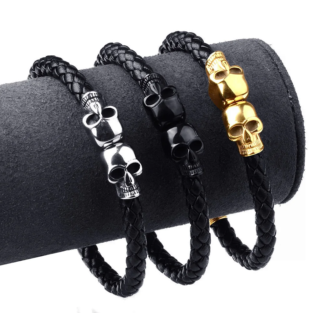 Браслет FIREBROS мужской из натуральной кожи черный/золотой/серебристый браслет на