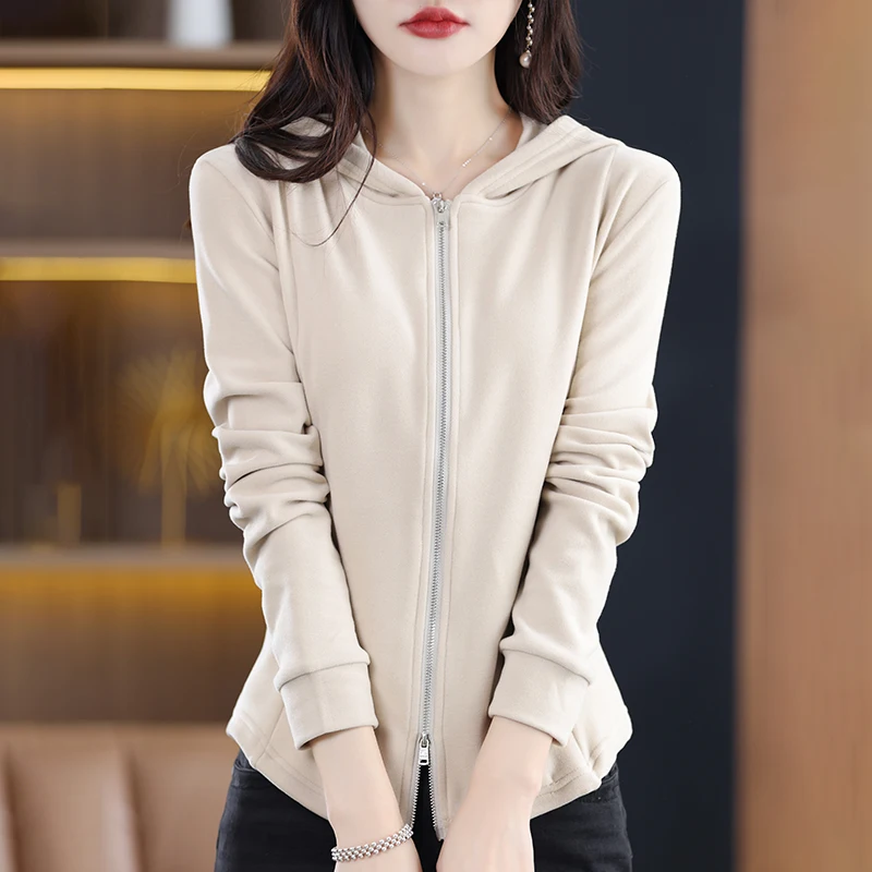Осенне-зимний новый двусторонний кардиган Derong на молнии с капюшоном Женская