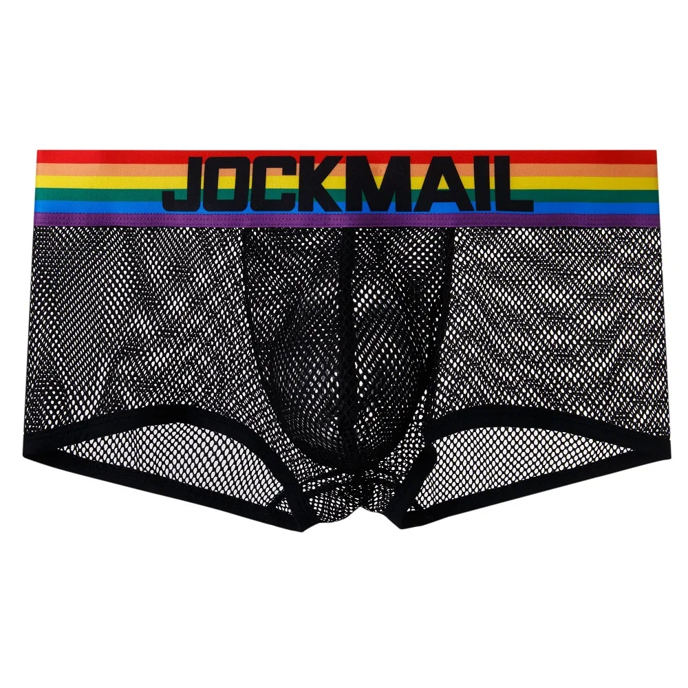 

Jockmail Men Sexy Underwear Ultra Thin Transparent Boxershorts Male Mid Rise Mesh Slips Homme Panties Boxer Shorts Plus Size