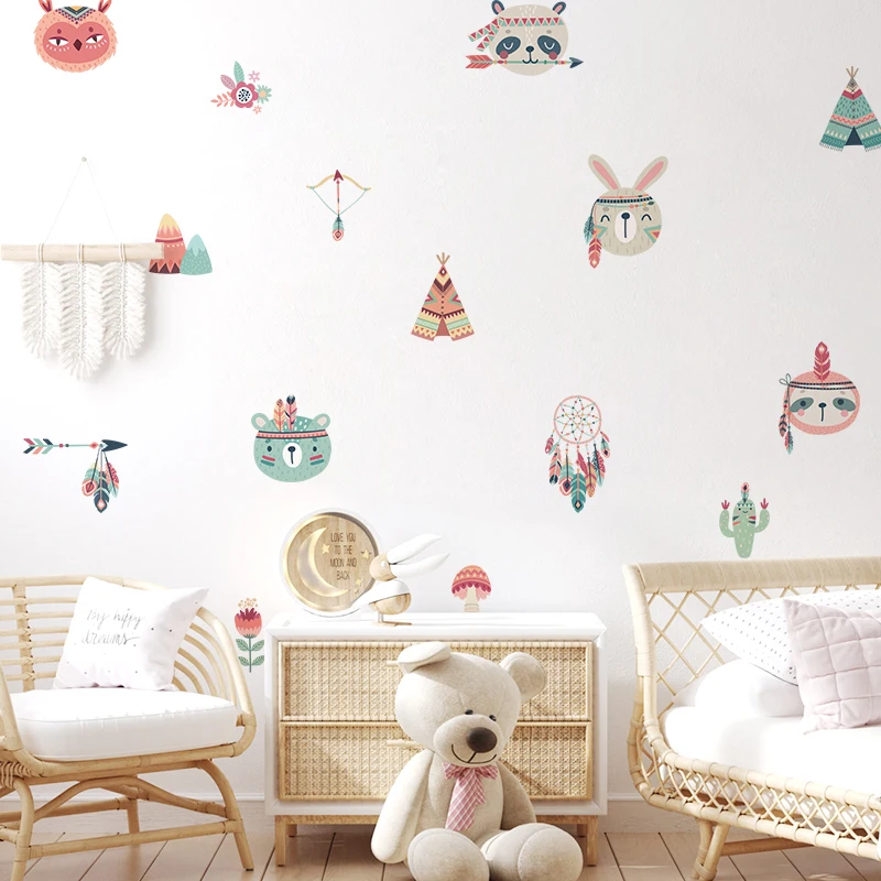 Милые индийские наклейки на стену с животными для детской комнаты домашний декор