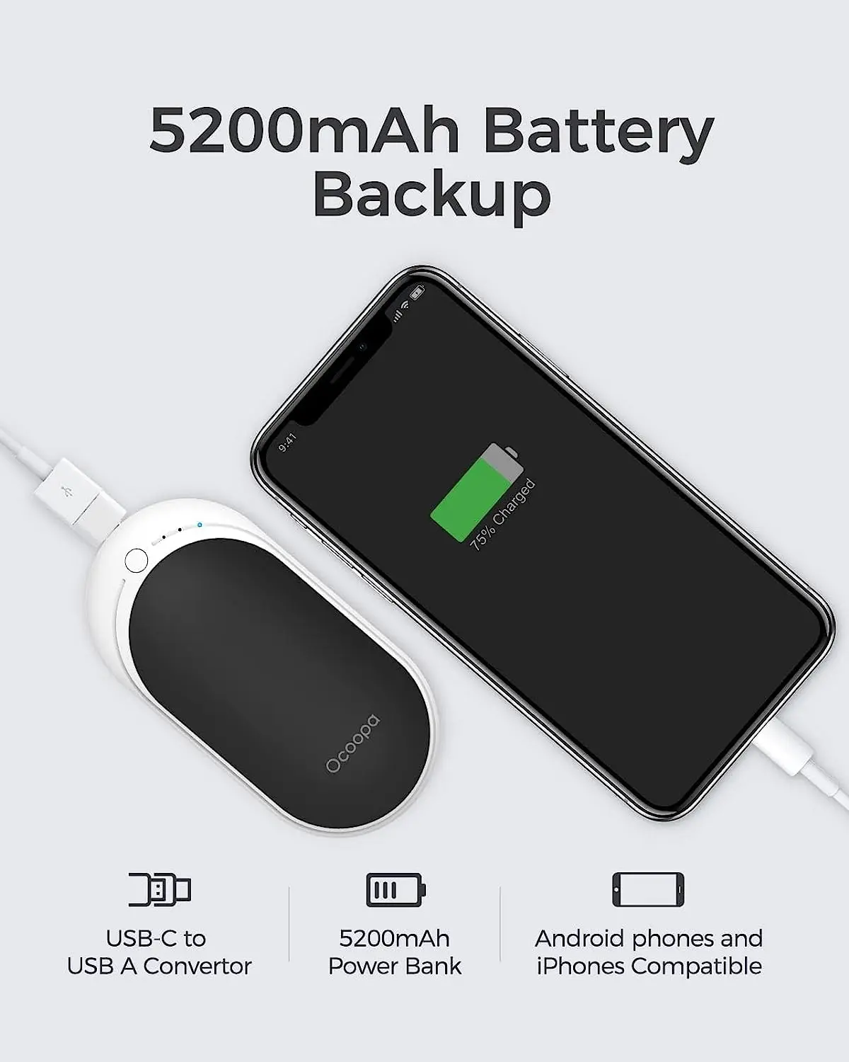 OCOOPA-Electric Портативный Карманный обогреватель перезаряжаемые грелки для рук 5200