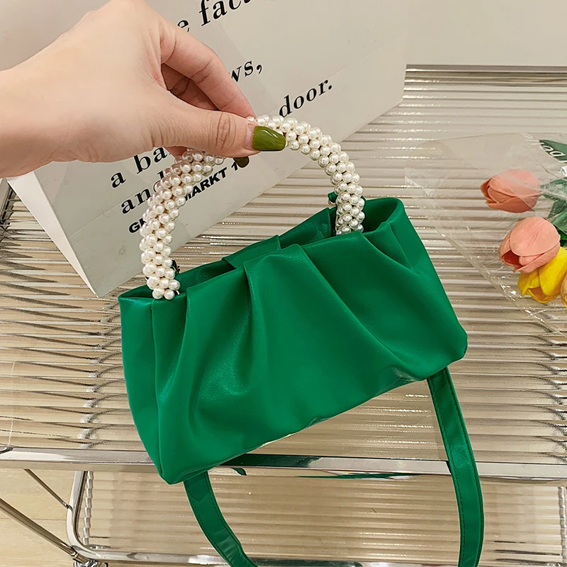 2023 Pearl Small Handbag Folds All-Match New Fashion Cloud Mobile Phone Bag Shoulder Messenger Mini Small Bag