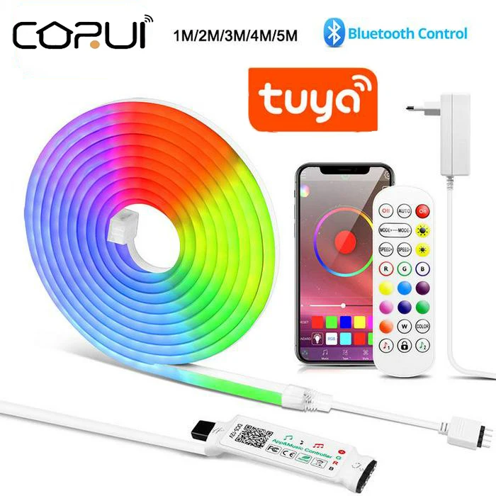 

Светодиодная лента RGB CORUI Tuya, неоновый выключатель, совместимый с лампочками, с дистанционным управлением, уличное украшение для сада