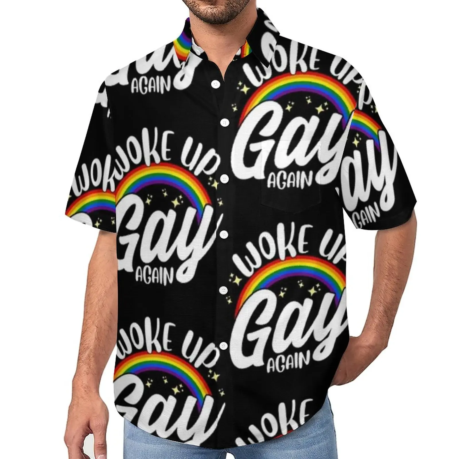 

Gay Pride Blouses Men LGBT Quote Casual Shirts Summer Short Sleeve Custom Street Style Oversized Beach Shirt Gift